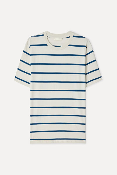 Mudo Men's Off-White Striped Comfort Fit Crew Neck T-Shirt