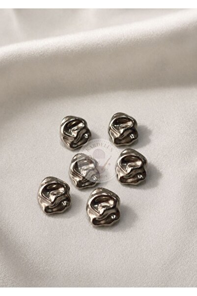 Kardelux Διακοσμητικό Μεταλλικό Καμπυλωτό Κουμπί-Ασημί Χρώμα-Σετ 6 τεμαχίων-Μ...
