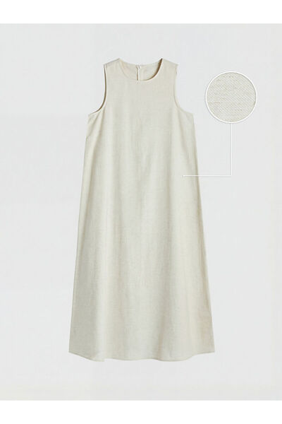 LC Waikiki Ecru Crew Neck Linen Blend Dress by Güli̇s Gi̇yi̇m