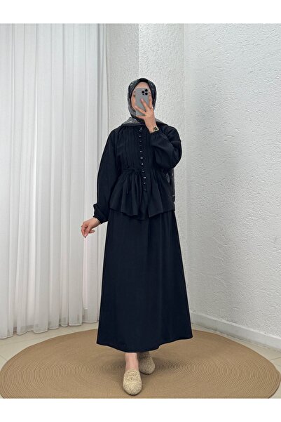 MİHRA STORE Σετ Φούστας με Ριμπ Λεπτομέρειες Tomurcuk-ZN7831 Μαύρο