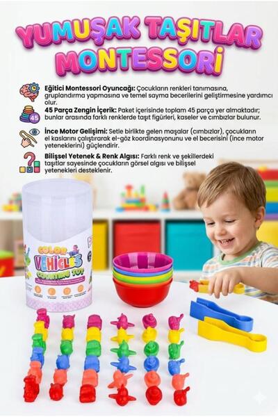 Tıfıl Toys Renkli Yumuşak Taşıtlar! 45 Parçalı Taşıt Şekilli Zeka Geliştiren ...
