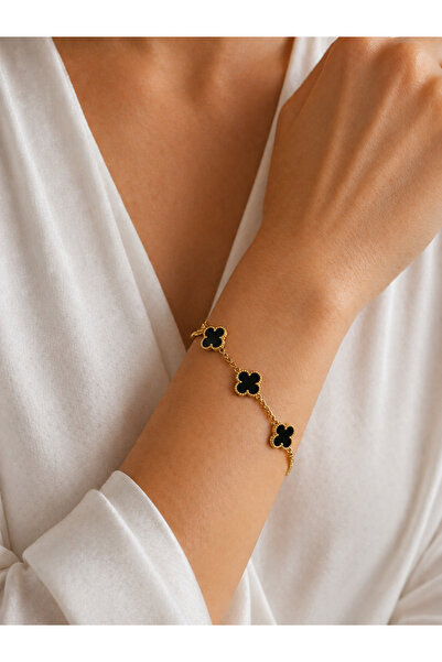 Nutly Accessories Kadın Yonca Bileklik Renkli Taşlı Gold Çelik Bileklik Şık M...