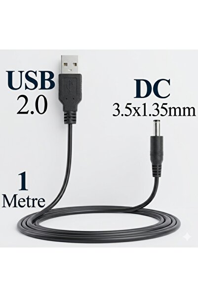 Derwell 1 Metre 1mt USB Erkek to 3.5mm x 1.35mm Erkek DC Güç Adaptör Kablosu ...