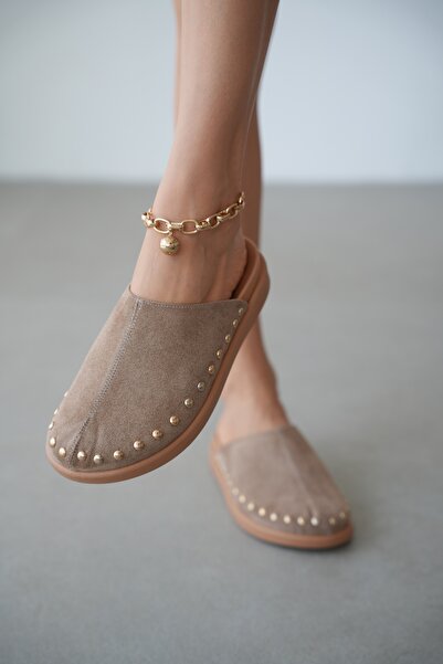 selin shoes Γυναικείες παντόφλες Vodra με κεντημένη χρυσή πέτρα - ΜΠΕΖ ΣΟΥΕΤ