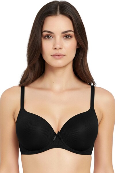 hadiora Women's Black Ribbed Fabric Underwire Non-Padded Bra