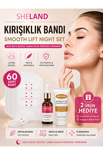 Sheland Kırışıklık Bandı 60 Adet Yüz Germe – Gece Bakım Seti - Hyaluronik Ser...