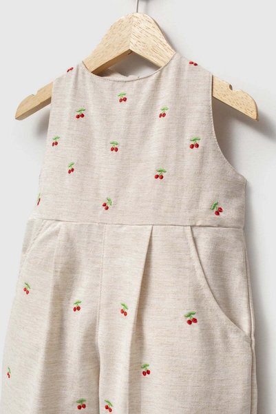 miabambim Cherry Embroidered Jumpsuit Set of 2 with Bag Accessories Beige
