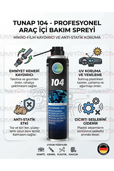 TUNAP 104 Profesyonel Araç İçi Bakım ve Torpido Yenileyici Sprey - Emniyet Ke...