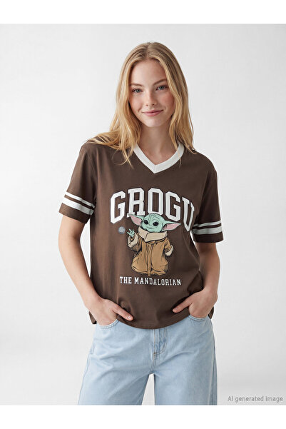 LC Waikiki Tricou de damă cu decolteu în V, imprimat cu The Mandalorian