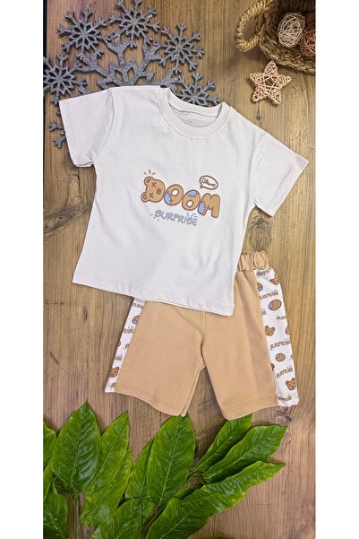 CemBebe Boys' Summer Short Sleeve Shorts Set Casual Use Boom Printed