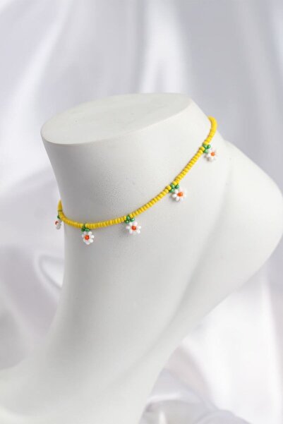 naque Yellow Color Beaded Daisy Motif Anklet - Tj-Hh1666