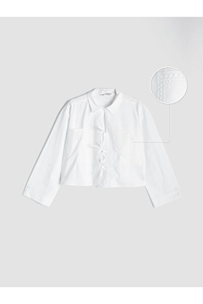 LC Waikiki Ekru embroidered poplin women's shirt from gulis clothing