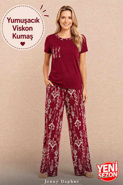 Jenny Daphne Γυναικείο Σετ Πιτζάμες από Βισκόζη με Σχέδιο, Κοντομάνικο, Άνετο...