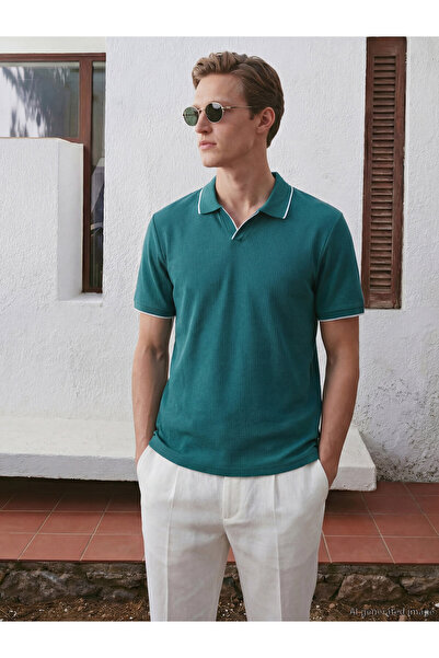 LC Waikiki Ανδρικό μπλουζάκι Petrol Polo Neck