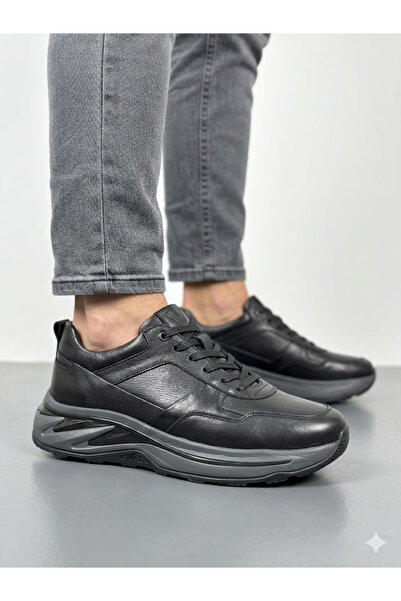 Voyager Erkek Siyah Hakiki Deri Mevsimlik Ortopedik Taban Günlük Sneaker Ayak...