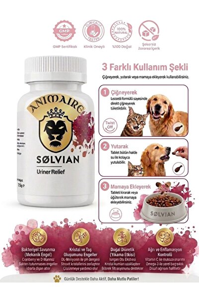 Animaire Solvian Kedi Ve Köpek İçin İdrar Yolu Takviyesi Uriner Relief