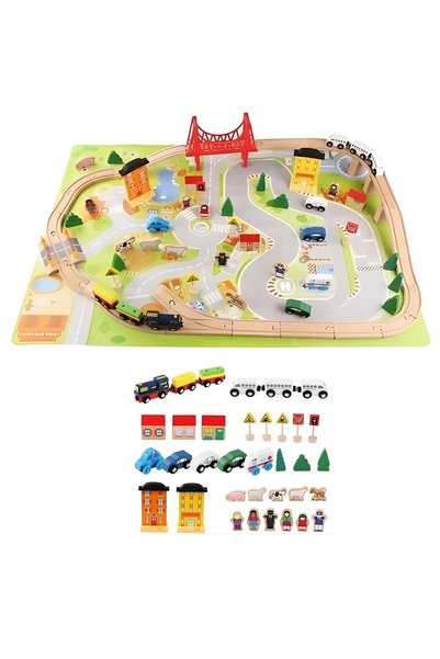 SELEXMO Set Circuit Trenulet din Lemn, selexmo, 75 Piese, Locomotiva Electric...