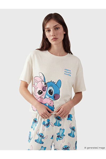 LC Waikiki Set de pijamale de damă cu imprimeu Lilo & Stitch
