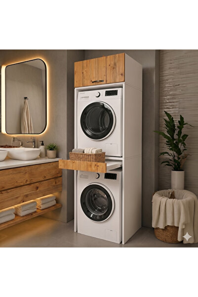 MOBİLYACIN Çamaşır Ve Kurutma Makinesi Dolabı Çekmeceli Banyo Dolabı ATLANTIK...