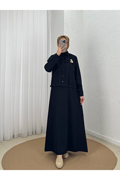 MİHRA STORE Φόρεμα διπλό με πουκάμισο με κουμπωτή αγκράφα Aycan-MF1802.1 Μαύρο