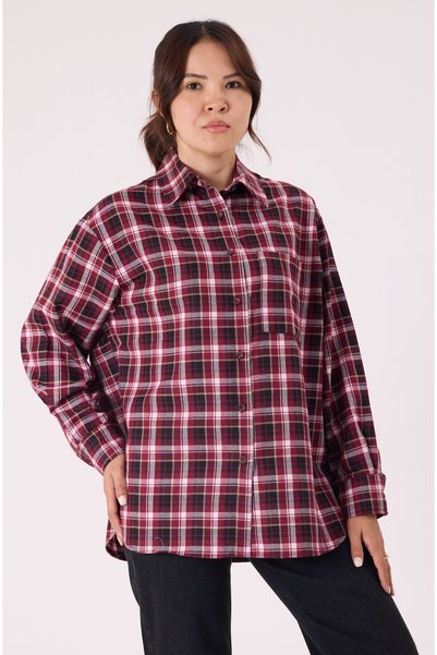 cracpot Women's Burgundy Plaid Shirt Regular Fit Lumberjack Shirt