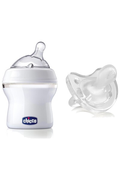 Chicco زجاجة رضاعة ذات ملمس طبيعي 150 مل + مجموعة لهاية سيليكون ناعمة من فيزيو