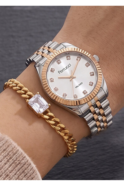 Ferrucci Milano Women's Gold Silver Metal Cord Stone Dial Wristwatch 2 Years ...
