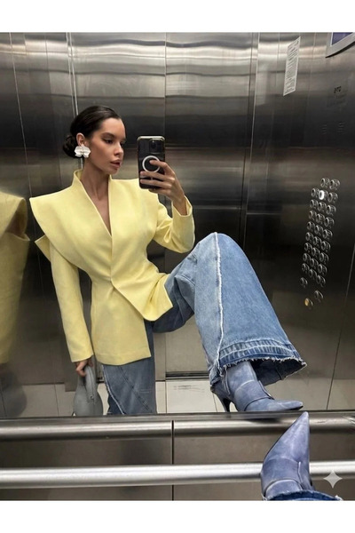 LOKADI Γυναικείο μακρυμάνικο κομψό μπλέιζερ με λεπτομέρεια στο παράθυρο " "Of...