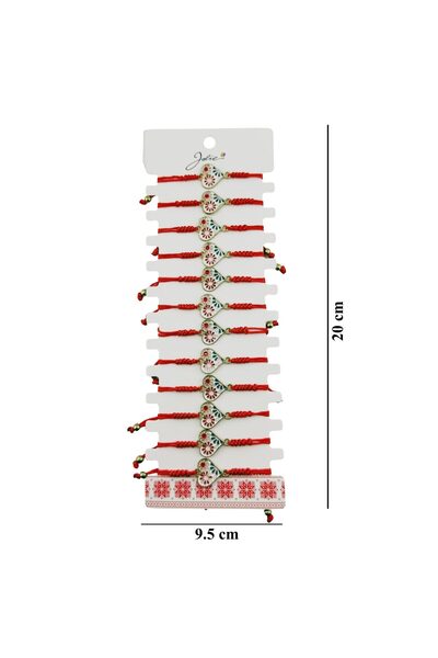 Flippy Martisor Bratara pentru Dama si Copii, Jolie, Model Inima cu Flori de Primavara, Set 12 bucati, Pandantiv Emailat, Snur Reglabil, Rosu/Multicolor