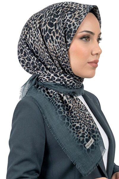 hadiora Kadın Mint Yeşili Leopar Desenli Flamlı Eşarp