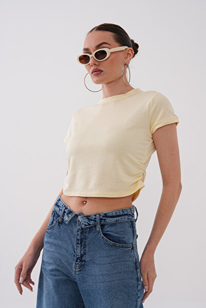 Mega Life Yandan Ruched Crystal Short Sleeve T-Shirt