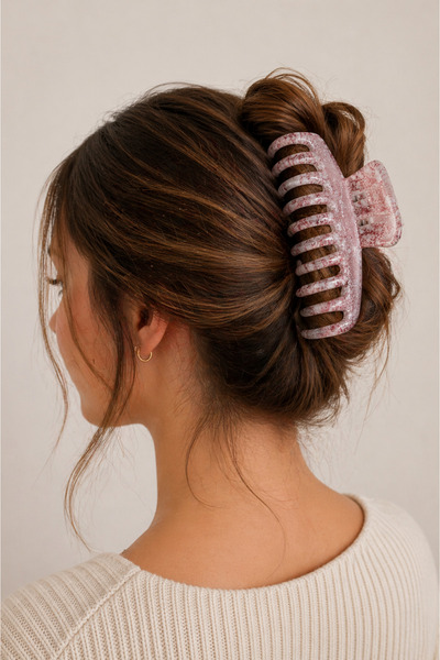 MakeWell Ροζ καφέ κρεμ χρωματιστό κλιπ μαλλιών με σχέδια, μεγάλου μεγέθους κλ...
