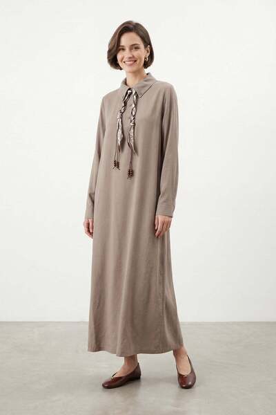 Puane Γυναικείο Φουλάρι με Λεπτομέρειες Μακρύ Φόρεμα VİZON 12692ELB