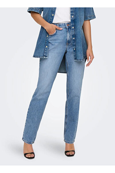 ONLY Koyu Mavi Kadın Rahat Taşlamalı Denim Pantolon ONLBRENDA LOW WIDE DNM CR...