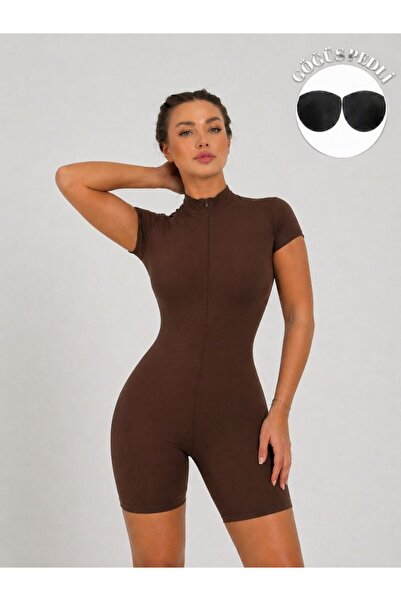 Maison La Femme Γυναικείο καφέ μαγιό με σορτς, με ενίσχυση στο στήθος, κοντό ...