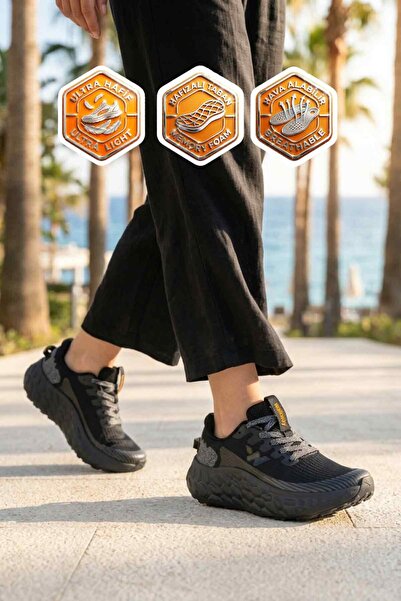 WALKWAY Μαύρο Διχτυωτό Ελαφρύ Εύκαμπτο Πάτο Μνήμης Unisex Αθλητικά Παπούτσια ...