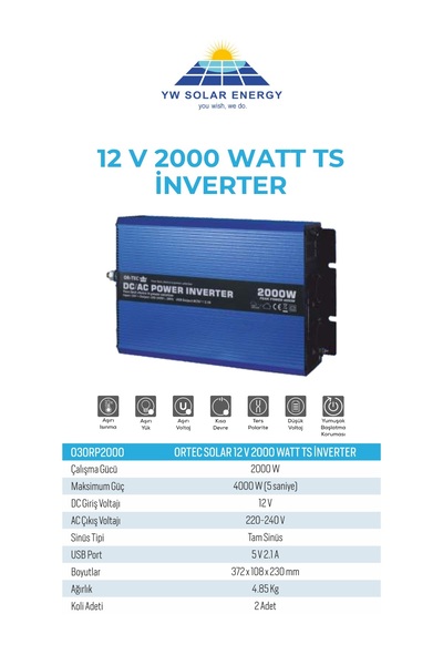 ORTEC YW SOLAR 12V 2000W TAM SİNÜS İNVERTER DC/AC