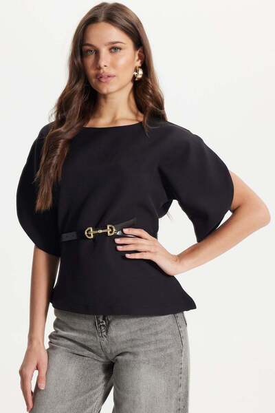 Tudors Γυναικεία μπλούζα με λεπτή εφαρμογή, λεπτή ζώνη, φερμουάρ και λεπτομέρ...