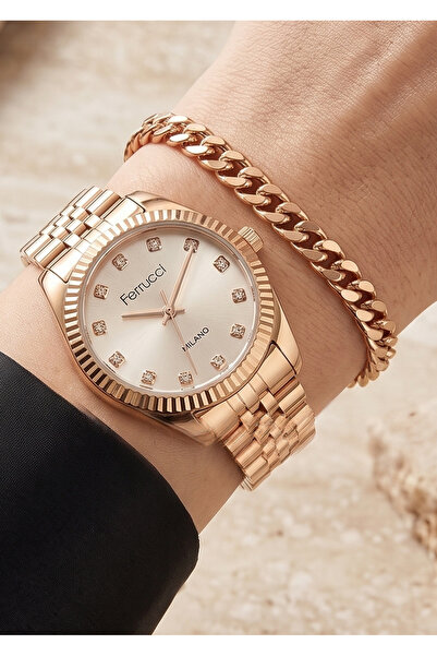 Ferrucci Milano Women's Rose Gold Silver Metal Cord Stone Dial Wristwatch 2 Y...