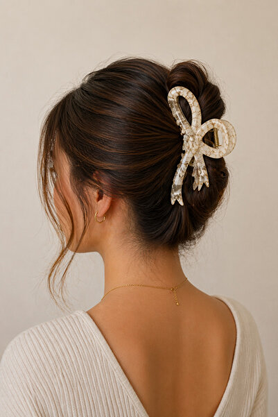 MakeWell Ροζ καφέ κρεμ χρωματιστό κλιπ μαλλιών με σχέδια, μεγάλου μεγέθους κλ...