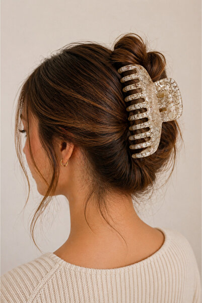 MakeWell Ροζ καφέ κρεμ χρωματιστό κλιπ μαλλιών με σχέδια, μεγάλου μεγέθους κλ...