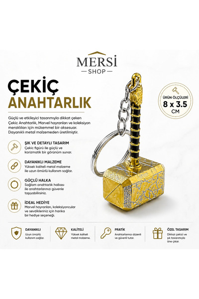 Mersi SHOP Metal Hammer Keychain Stylish Design Durable Key Ornament 8X3.5 cm