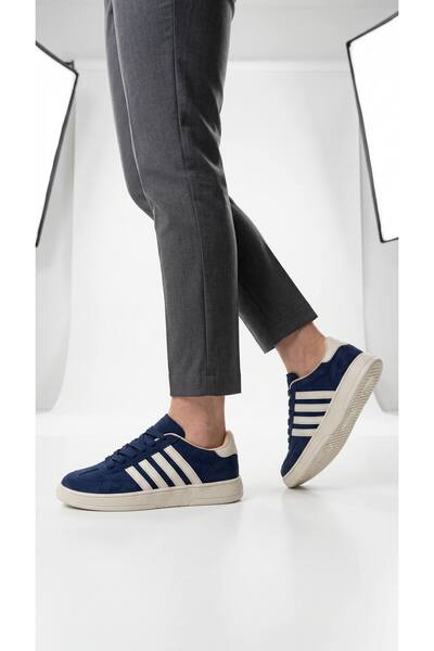 Lidora Unisex Lacivert Düz Taban 4 Çizgi Süet Spor Ayakkabı AYK4006