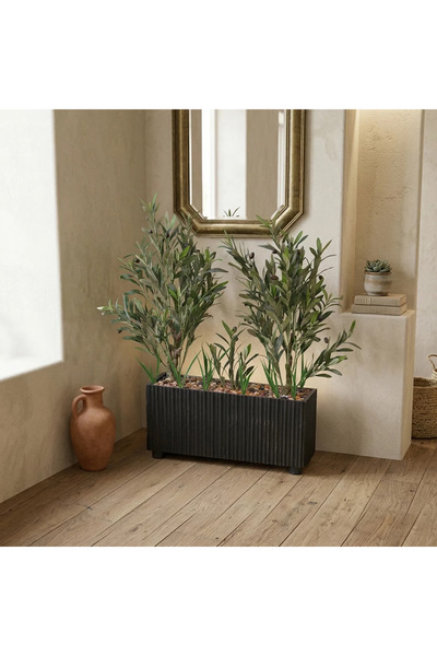 Al Hadaya Mall وعاء شجرة الزيتون مع قاعدة بلاستيكية - أسود - 60x30x100 سم