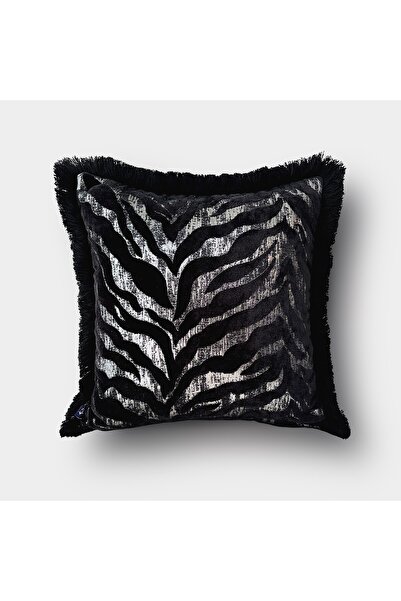 Lidoma Home "Zebra" Püsküllü Kırlent Kılıfı - 45x45 - Gümüş