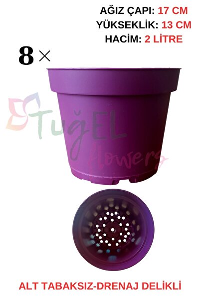 Tuğel Flowers 8 Adet (MOR)Plastik Saksı 2 LİTRELİK (ALT TABAKSIZ)
