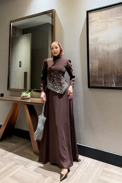 Stone Embroidered Evening Dress