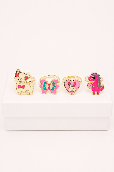 MakeWell 4-Piece Children's Ring Set Gold Color Adjustable Figured Rings Girl...