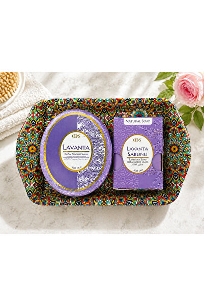 OENS COSMETİC Oens Lavender Sponge Soap + Handmade Lavender Soap + Metal Prin...