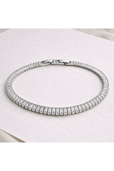 OEM Ασημένιο βραχιόλι τένις από ανοξείδωτο ατσάλι με ορθογώνια ζιργκόν, ρυθμι...